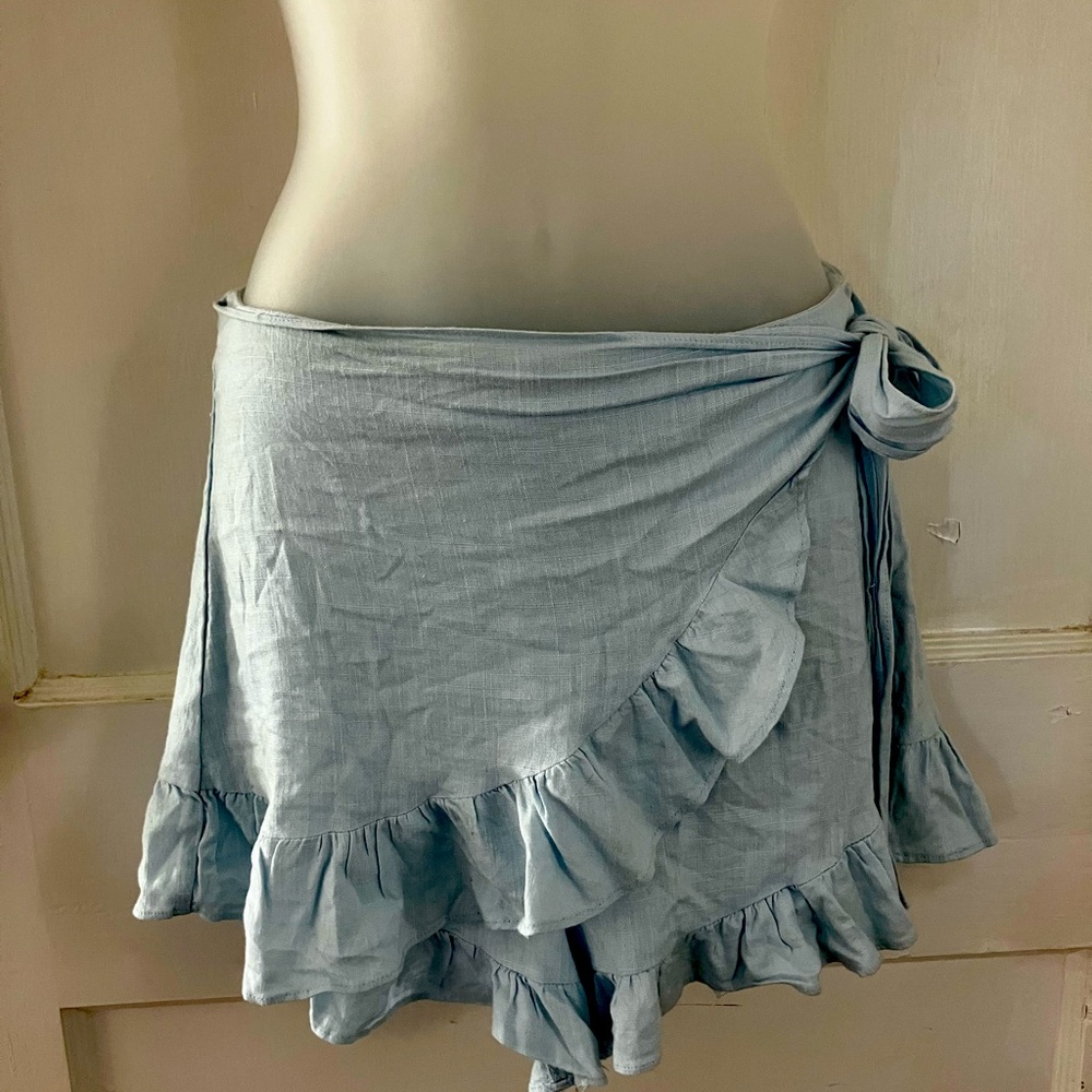 Princess Polly light Blue Ruffle Wrap Skort